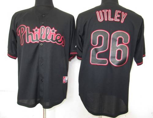 Phillies #26 Chase Utley Black Fashion Stitched MLB Jersey - Click Image to Close